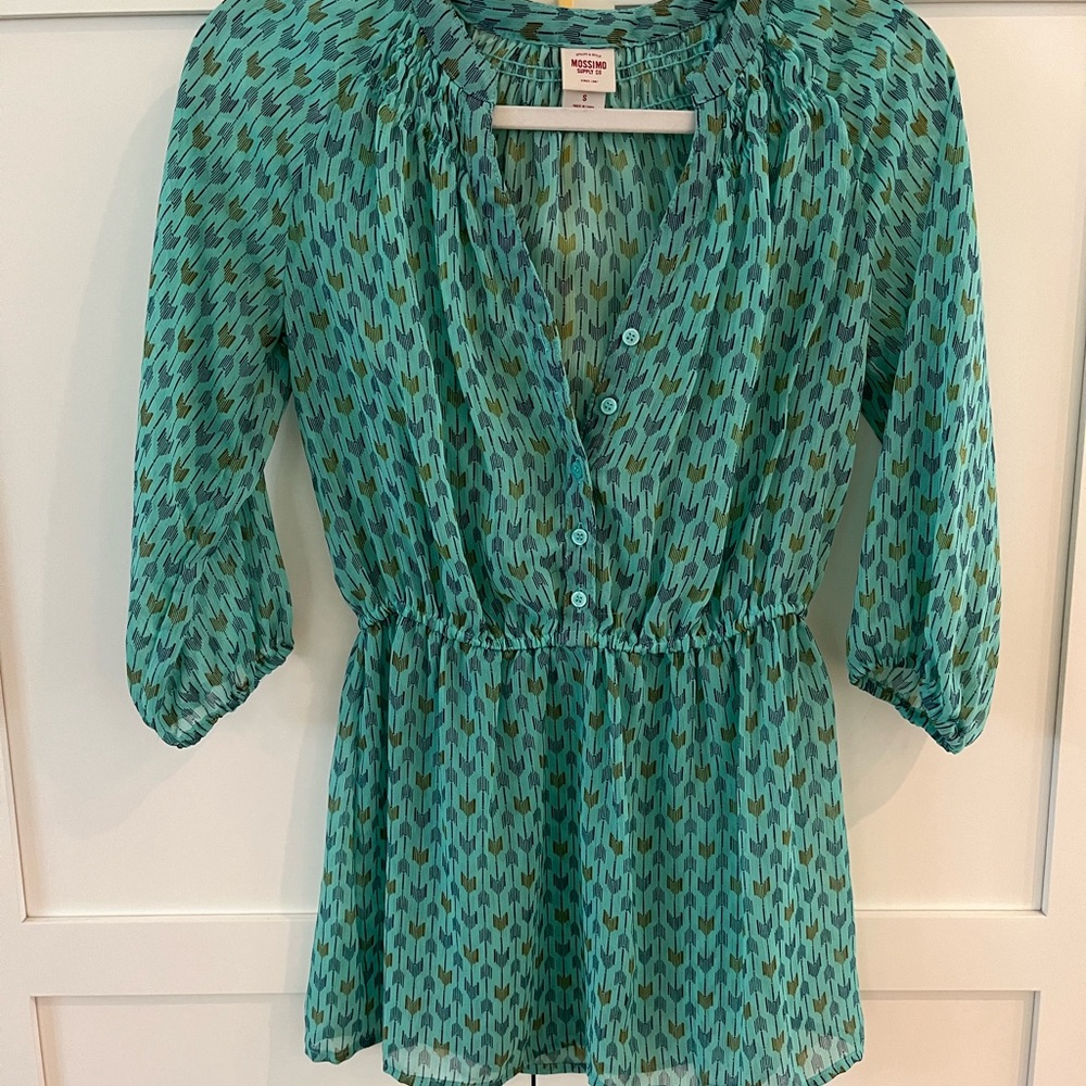 Mossimo Supply Co. Teal Sheer Button-Up Top